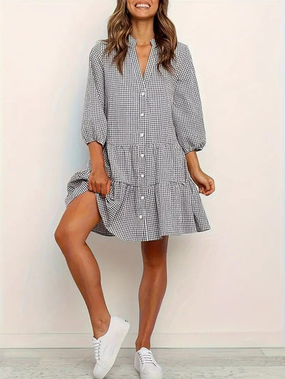 Rosalie | Robe Courte Vichy Manches 3/4