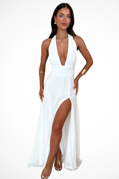 Solène | Robe Longue de Soirée Col V avec Fente