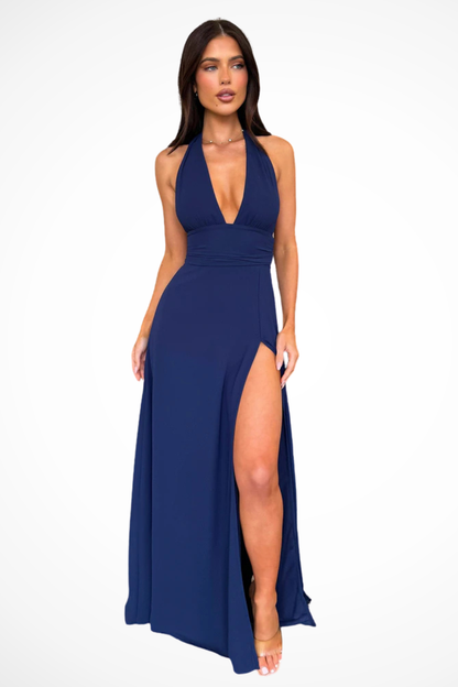 Solène | Robe Longue de Soirée Col V avec Fente