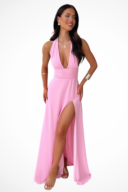 Solène | Robe Longue de Soirée Col V avec Fente