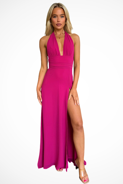 Solène | Robe Longue de Soirée Col V avec Fente