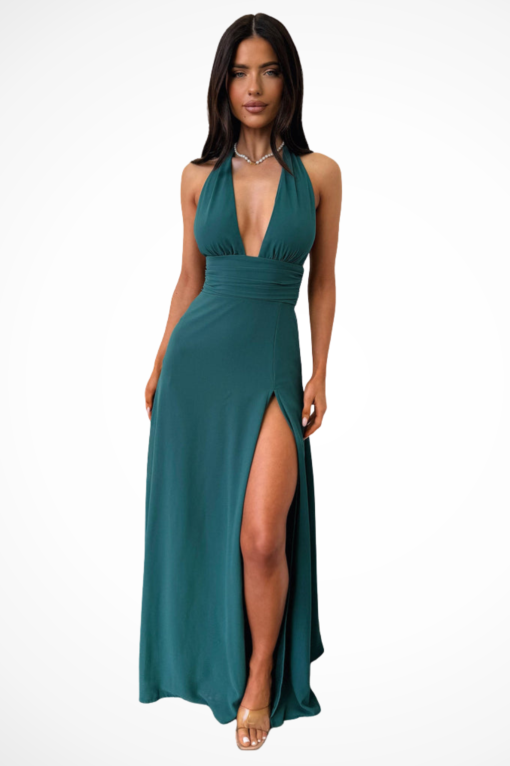 Solène | Robe Longue de Soirée Col V avec Fente