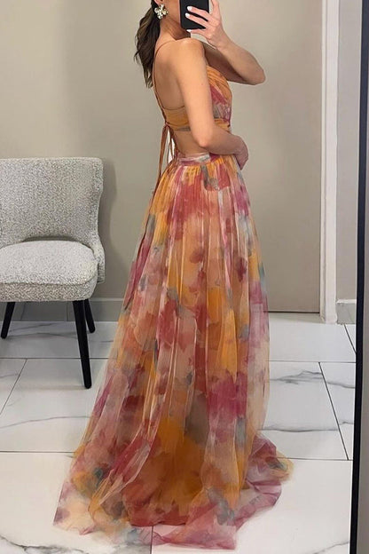 Manon | Robe Longue Fleurie Dos Ajustable pour Mariage Invitée