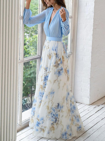 Cécile | Robe Longue Bohème à Imprimé Floral et Col V