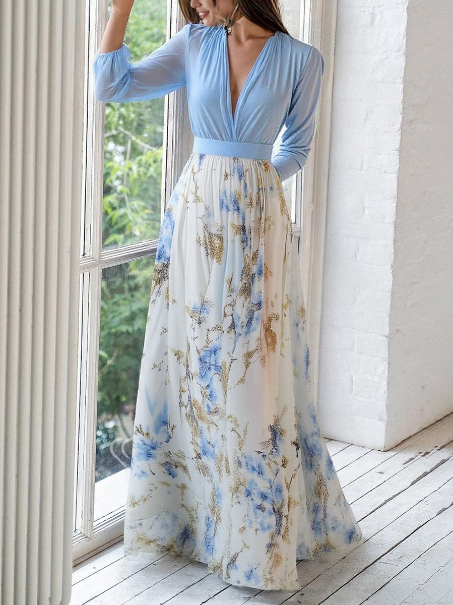 Cécile | Robe Longue Bohème à Imprimé Floral et Col V