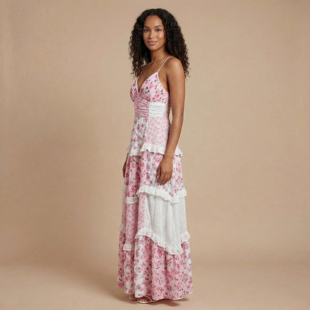 Roséliane | Robe Longue Fleurie d'Été