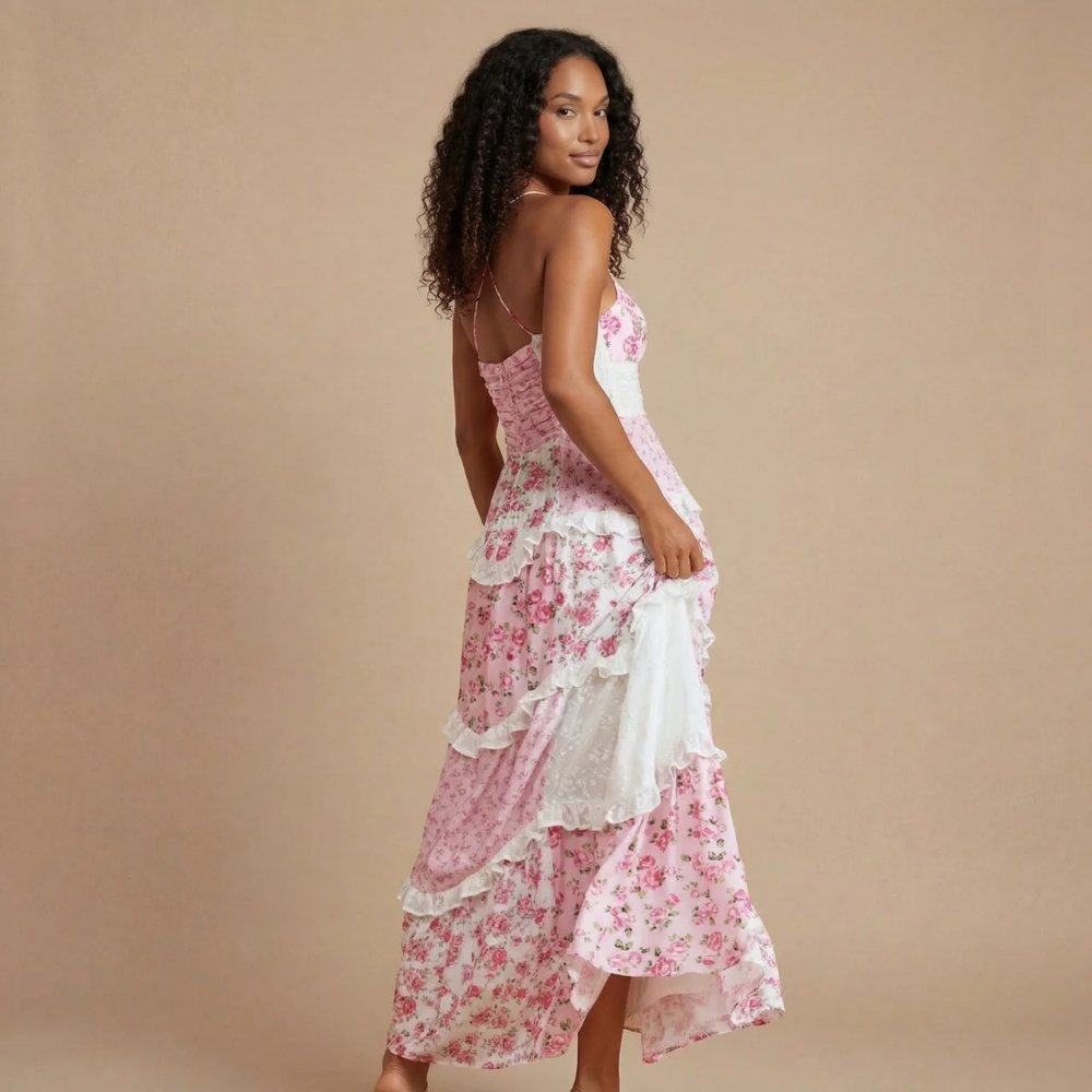 Roséliane | Robe Longue Fleurie d'Été
