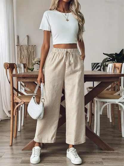 Alicia | Pantalon Fluide Taille Élastique Jambe Large