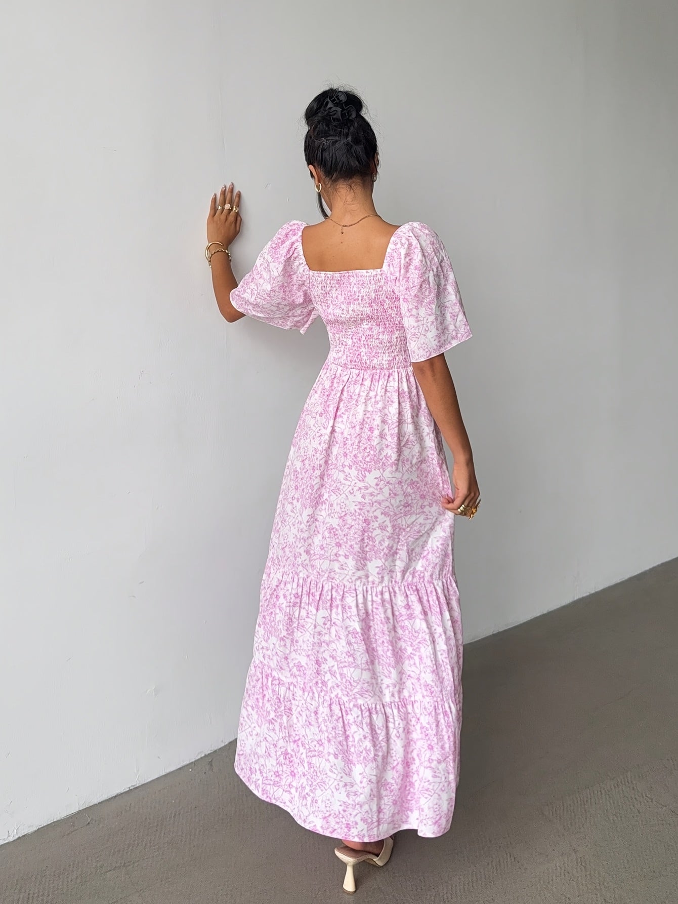 Faustine | Robe Longue Fleurie Décolleté Cœur à Volants