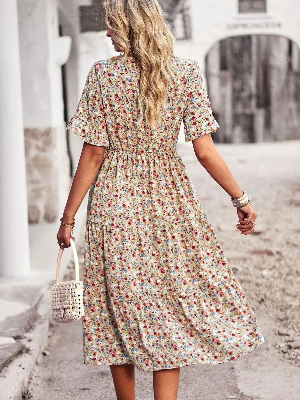 Viviane | Robe Midi Fleurie Col V