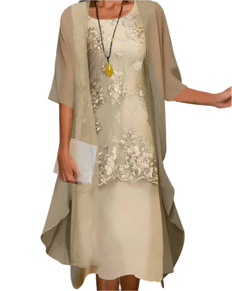 Albine | Robe Midi à Manches Transparentes pour Mariage Invitée