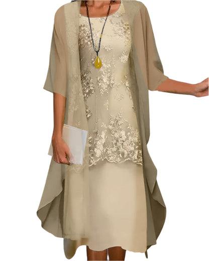 Albine | Robe Midi à Manches Transparentes pour Mariage Invitée