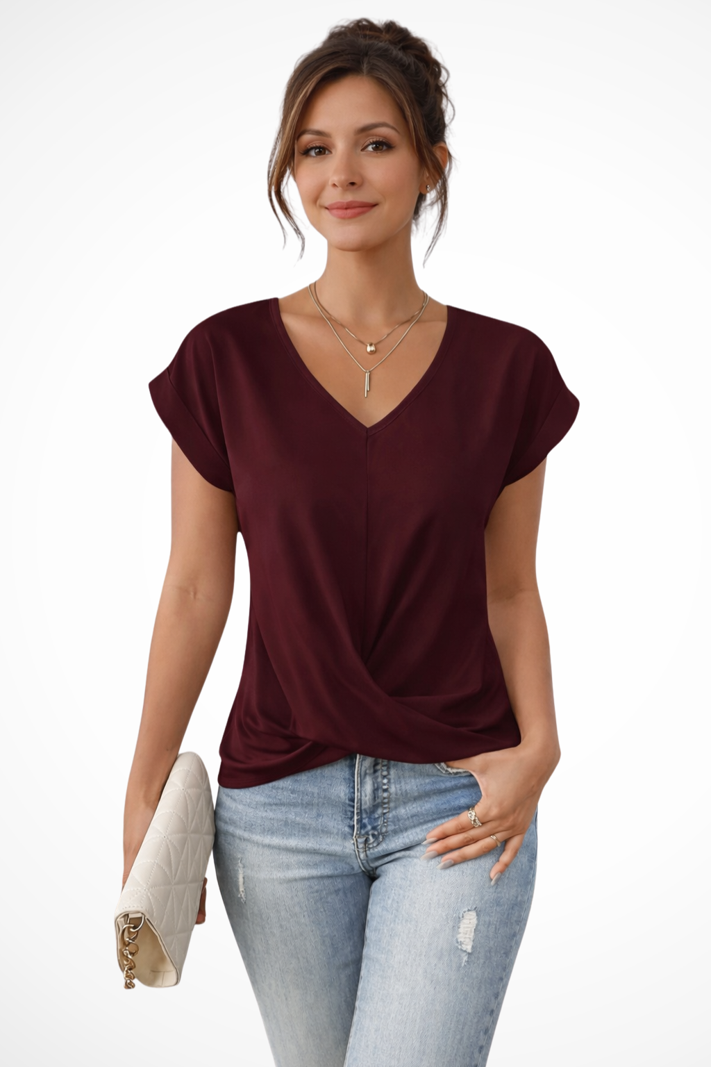 Mireille | Blouse Col V Manches Courtes