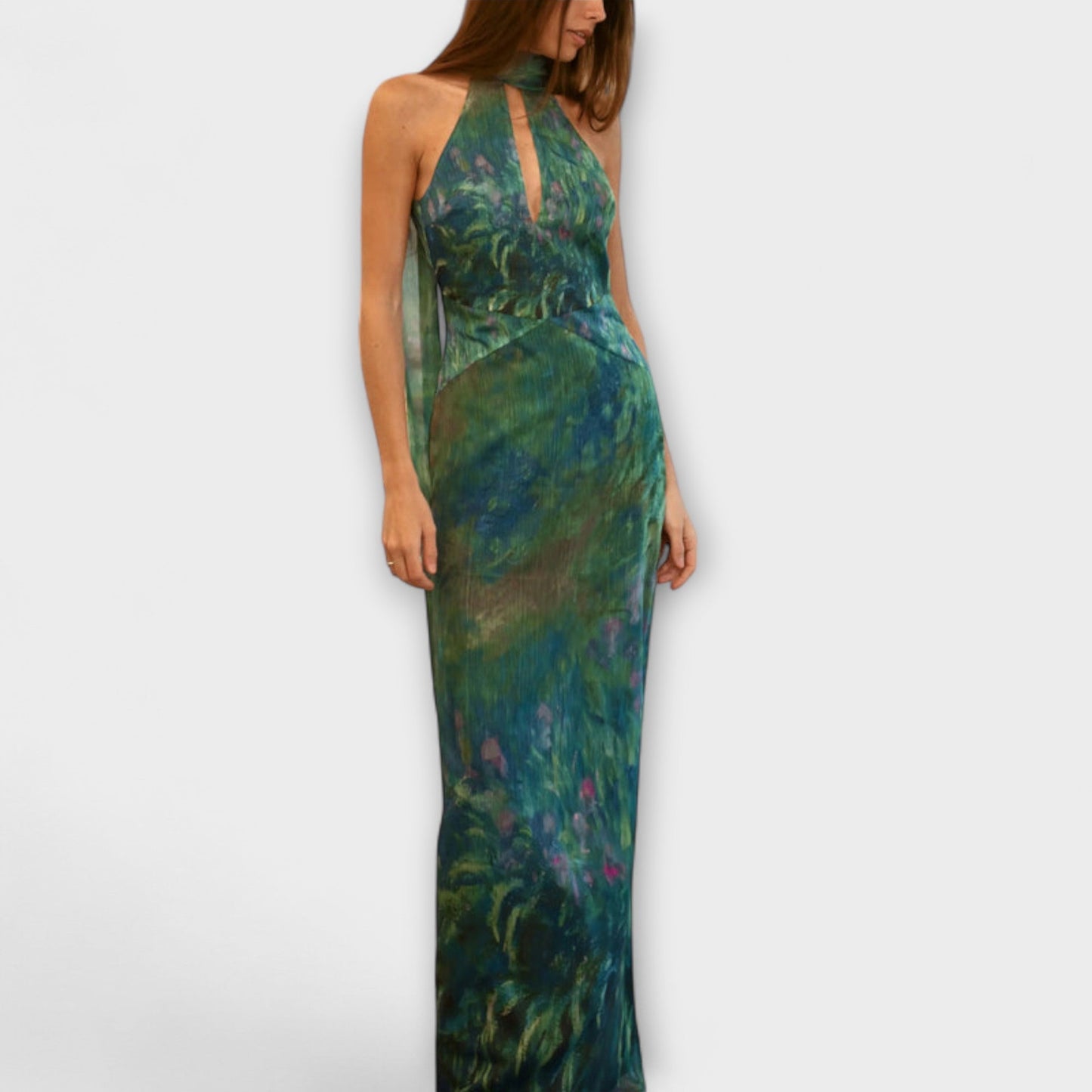 Élise | Robe Longue en Mousseline à Imprimé Aquarelle
