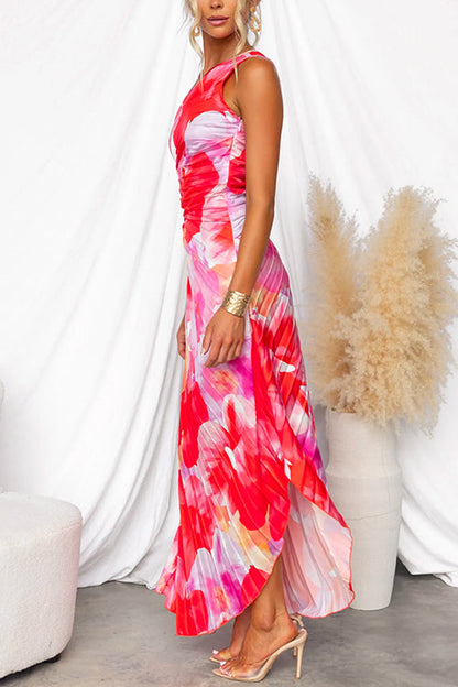 Eudoxie | Robe Longue Cérémonie Fleurie Plissée