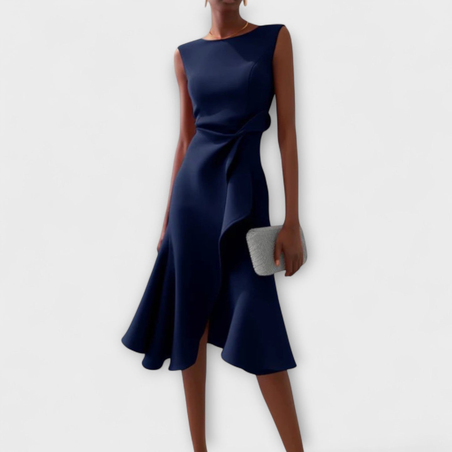 Mathilde | Robe midi femme élégante asymétrique sans manches