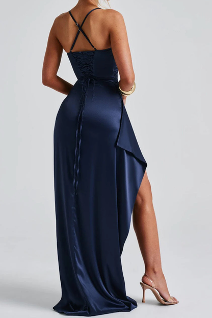 Léa | Robe Longue de Soirée en Satin à Bretelles Fines