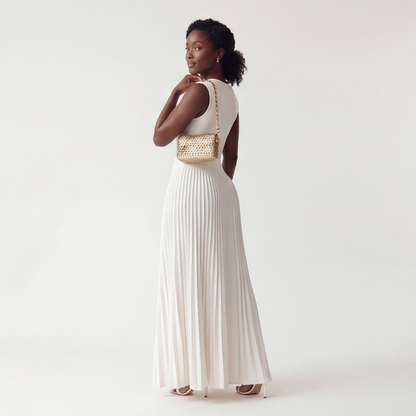 Gaudine | Robe Longue Plissée Col V Taille Structurée