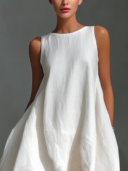 Prune | Robe Midi Lin Sans Manches Ourlet Asymétrique