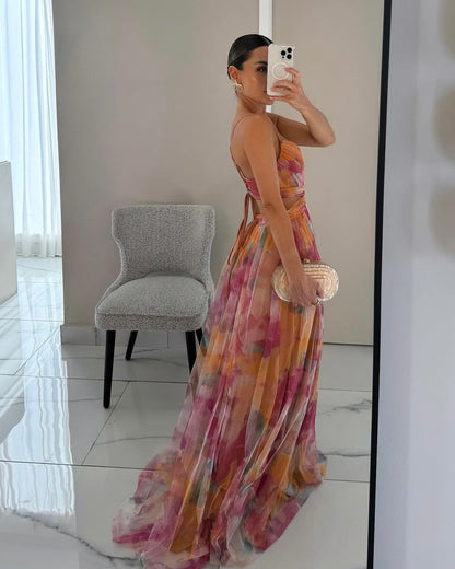 Manon | Robe Longue Fleurie Dos Ajustable pour Mariage Invitée