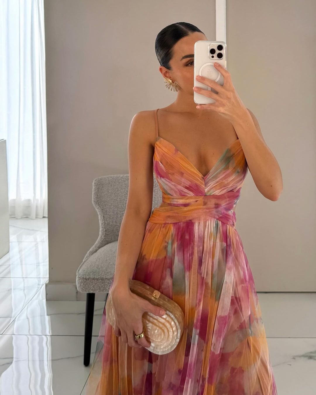 Manon | Robe Longue Fleurie Dos Ajustable pour Mariage Invitée