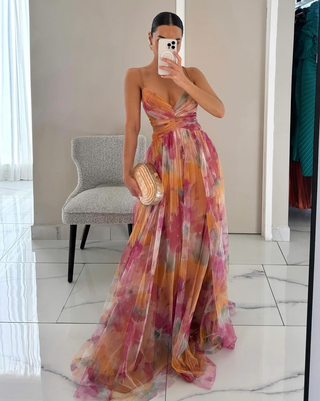 Manon | Robe Longue Fleurie Dos Ajustable pour Mariage Invitée