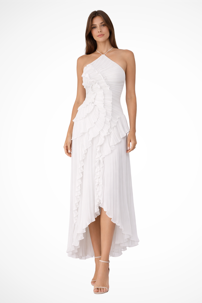 Amarande | Robe Longue Dos Nu Volants Col Halter