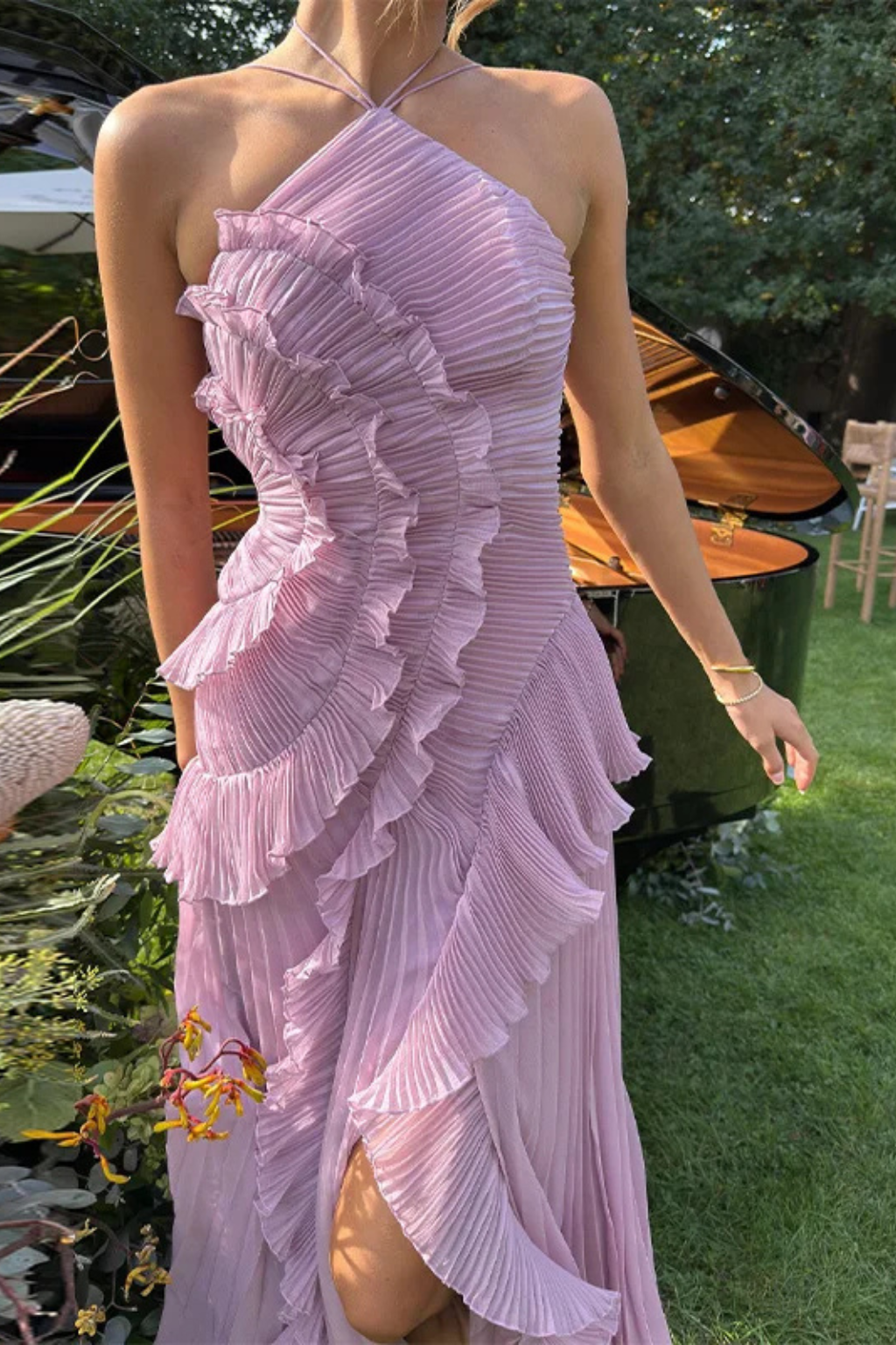 Amarande | Robe Longue Dos Nu Volants Col Halter