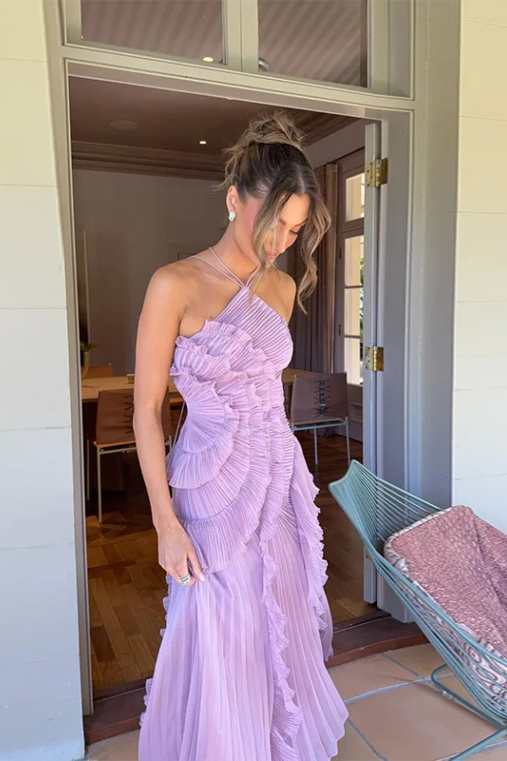 Camille | Robe Longue Halter à Volants Étagés