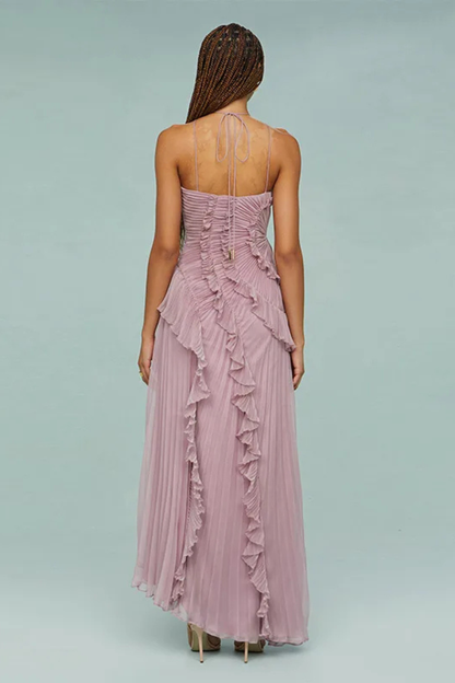 Amarande | Robe Longue Dos Nu Volants Col Halter