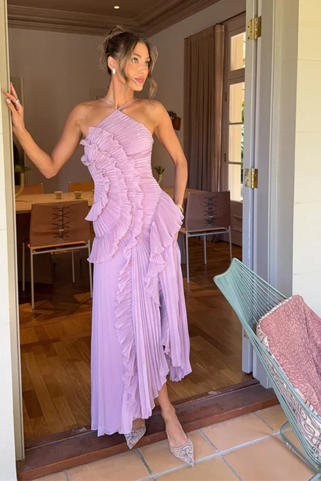 Amarande | Robe Longue Dos Nu Volants Col Halter