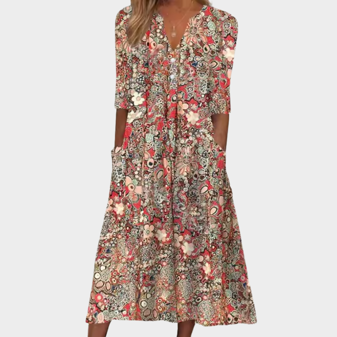Rosalie | Robe Midi Florale d’Été avec Poches