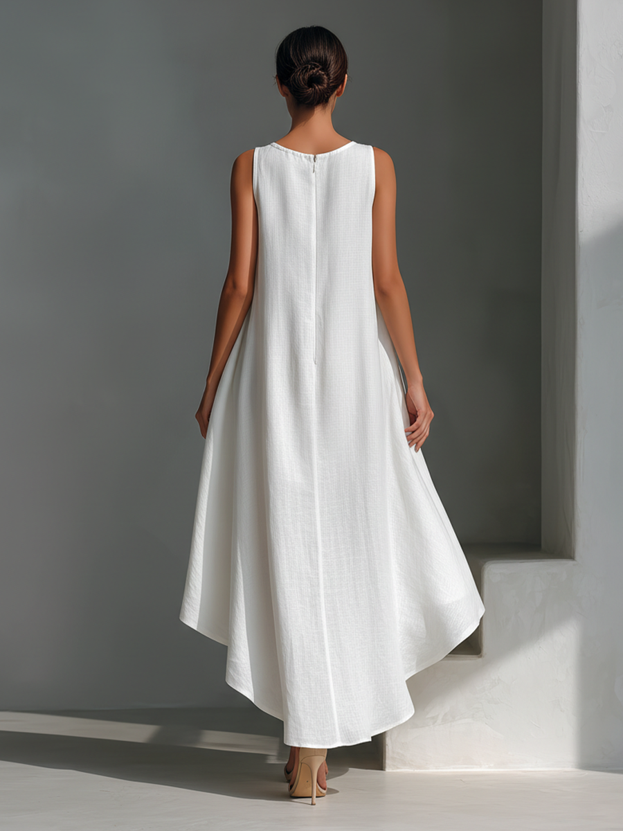 Prune | Robe Midi Lin Sans Manches Ourlet Asymétrique