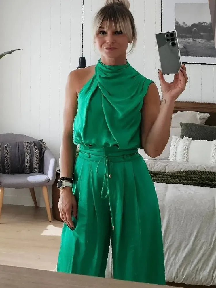 Sylviane | Ensemble Été Sans Manches Pantalon Large