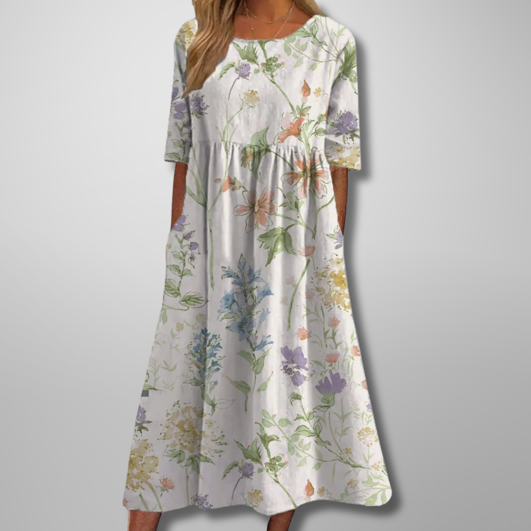 Léonie | Robe Midi Florale d’Été Fluide
