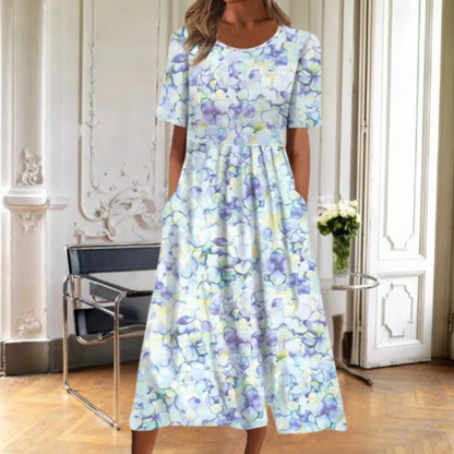 Liliane | Robe Midi Fleurie à Manches Courtes