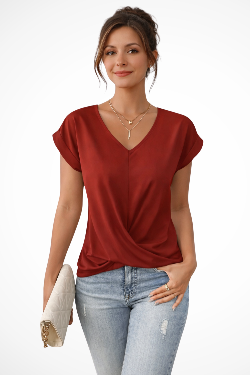 Mireille | Blouse Col V Manches Courtes