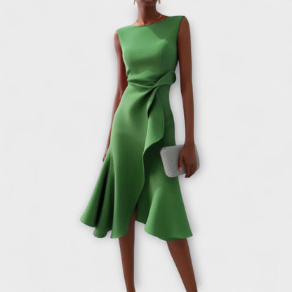 Mathilde | Robe midi femme élégante asymétrique sans manches