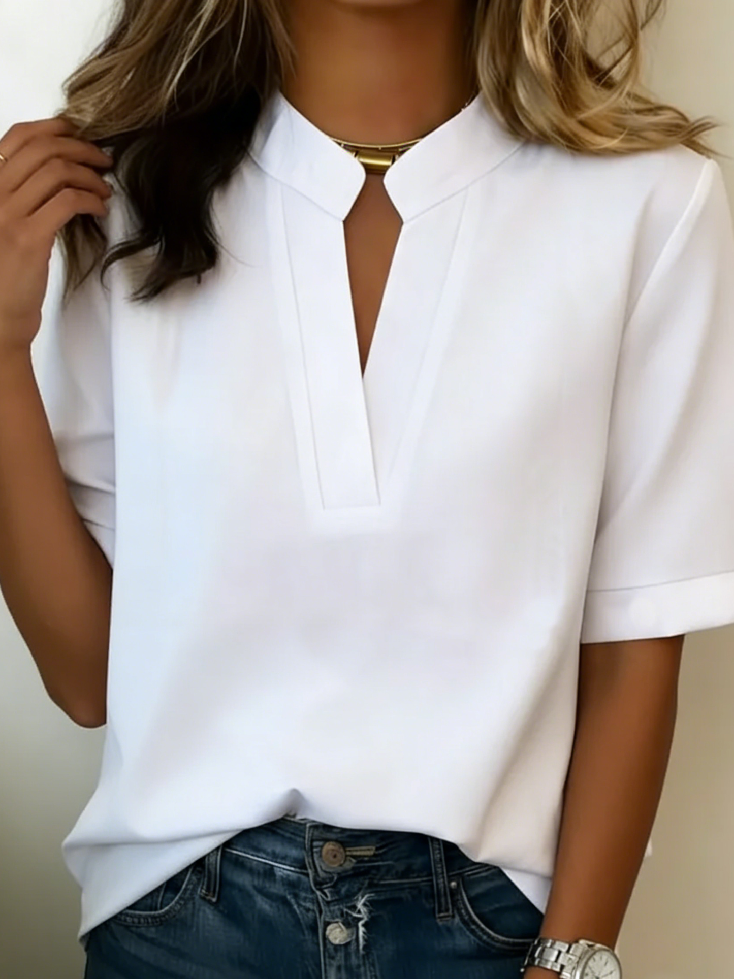 Sabine | Blouse Col V Manches Courtes