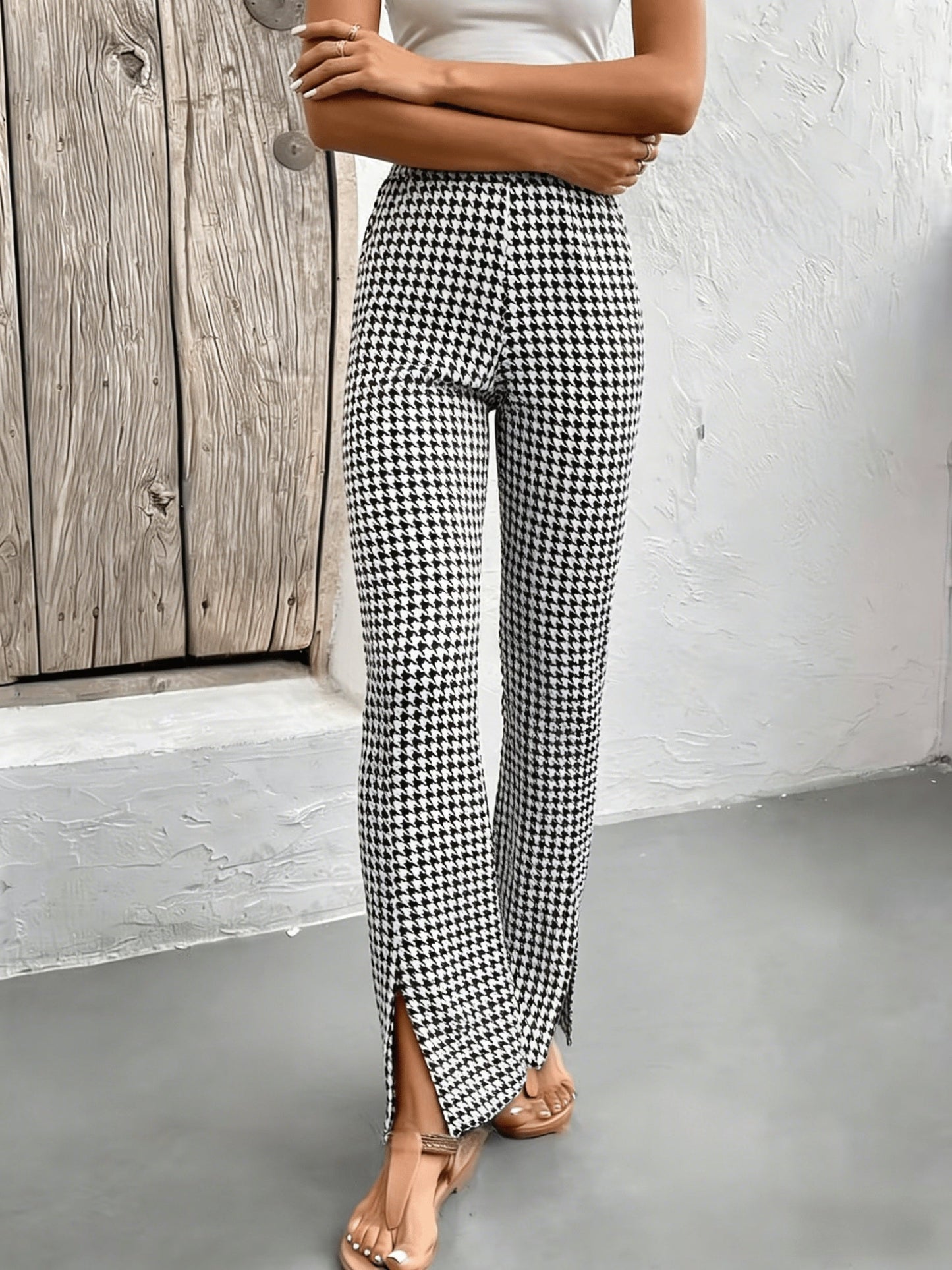 Sabeline | Pantalon Flare à Carreaux Pied-de-Poule