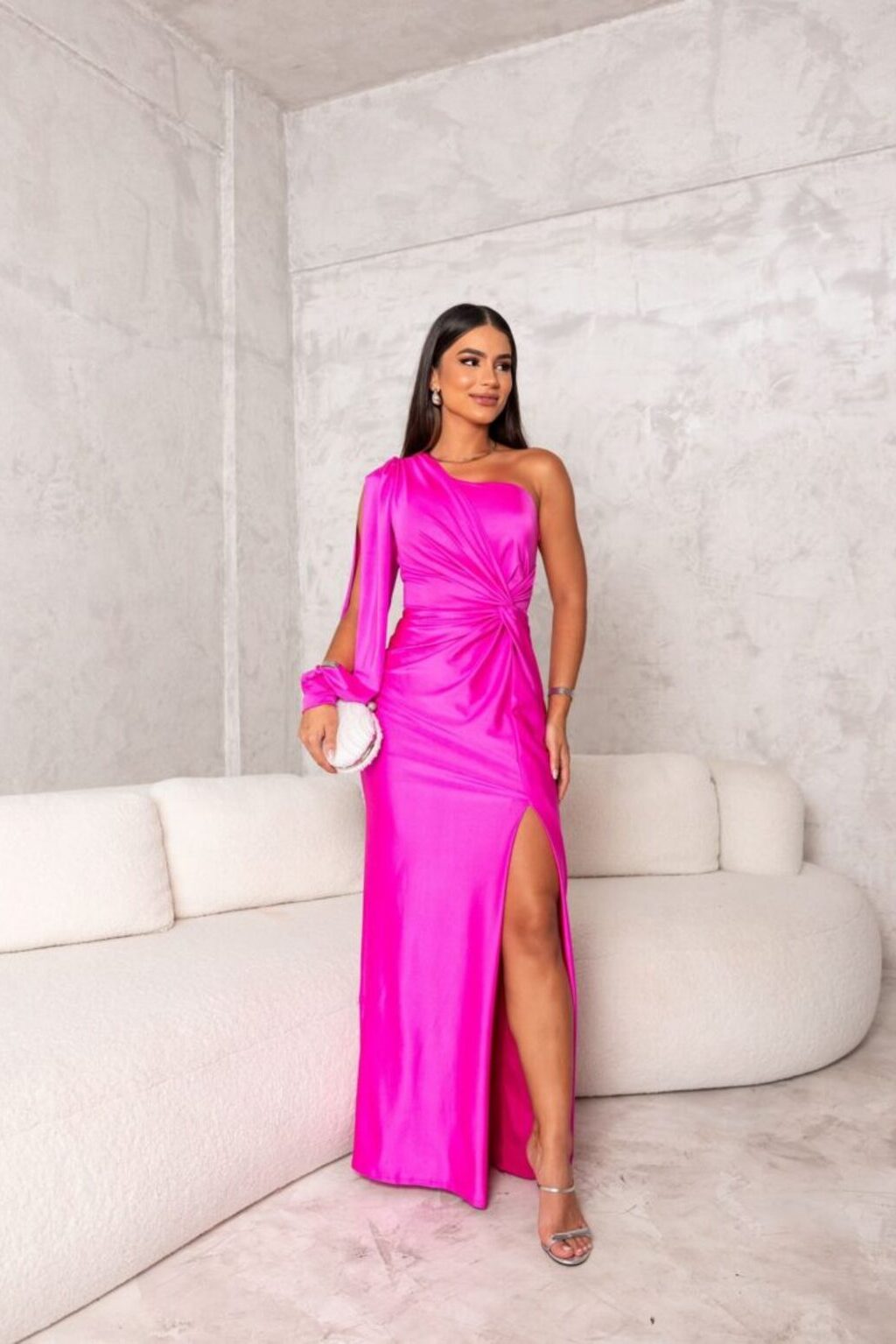 Margaux | Robe de Soirée Longue Une Épaule à Manches Fluides