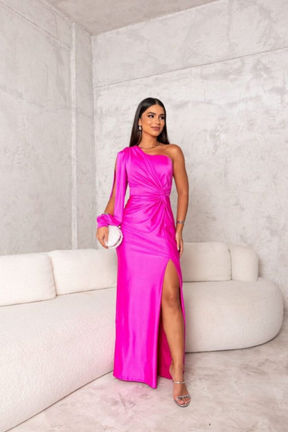 Margaux | Robe de Soirée Longue Une Épaule à Manches Fluides