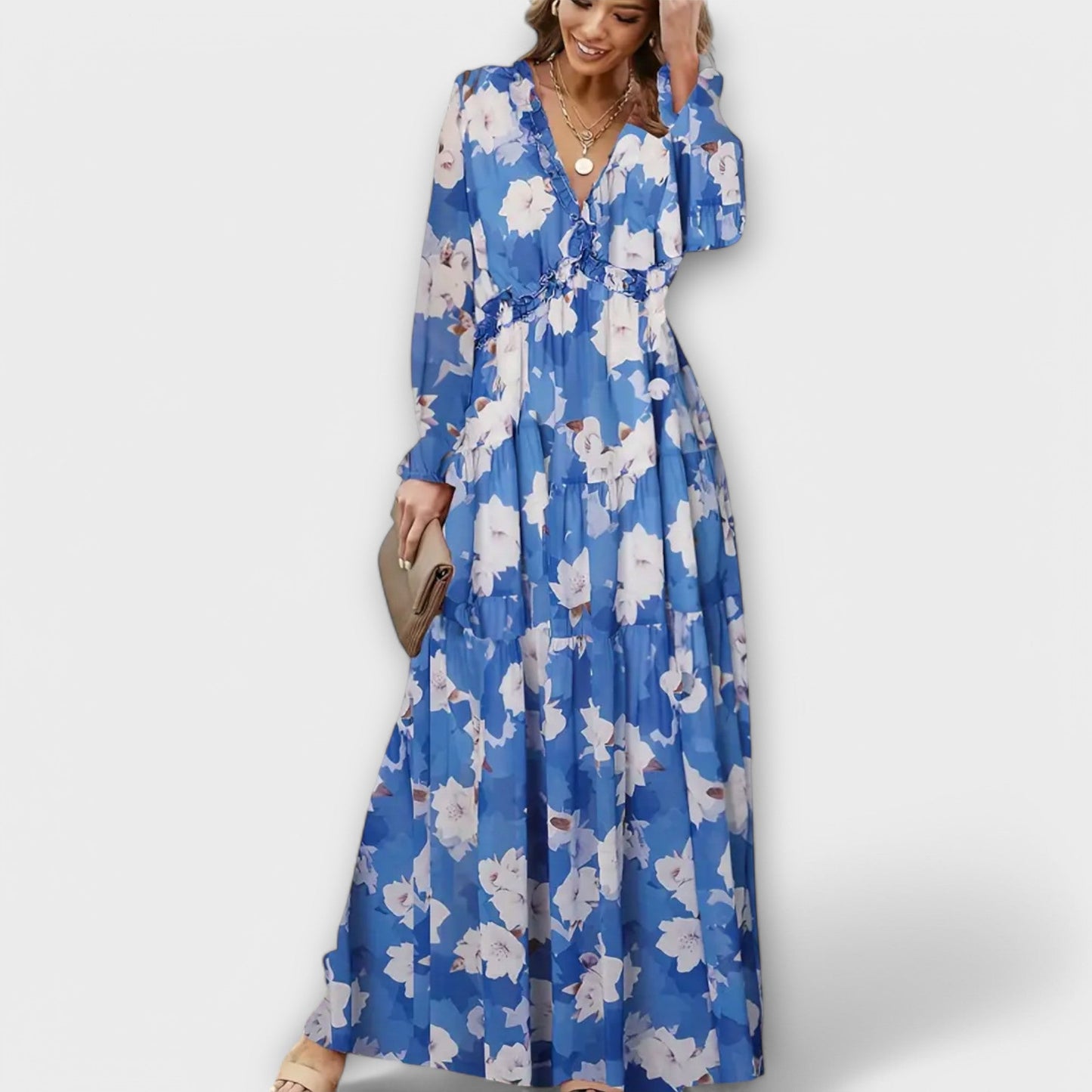 Léopoldine | Robe Longue Fleurie Plissée d'Été