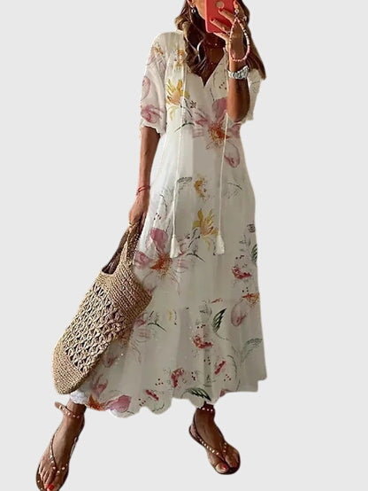 Éloria | Robe Longue Bohème d’Été Col V