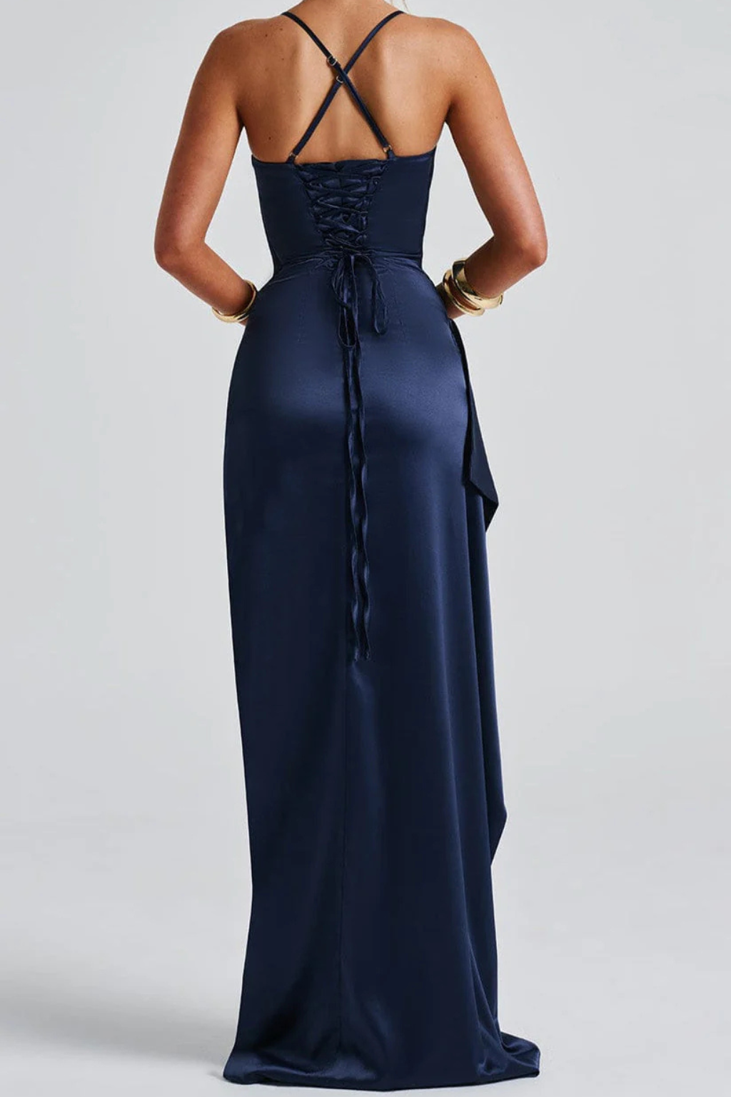 Léa | Robe Longue de Soirée en Satin à Bretelles Fines