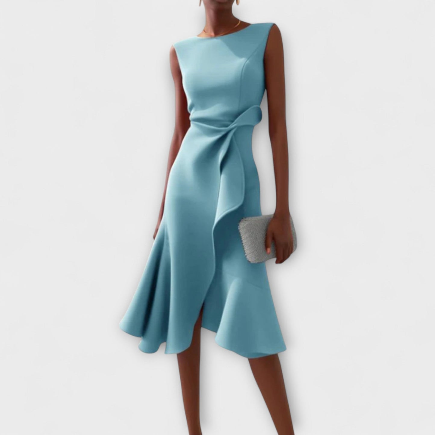 Mathilde | Robe midi femme élégante asymétrique sans manches