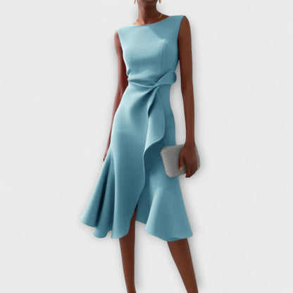 Mathilde | Robe midi femme élégante asymétrique sans manches