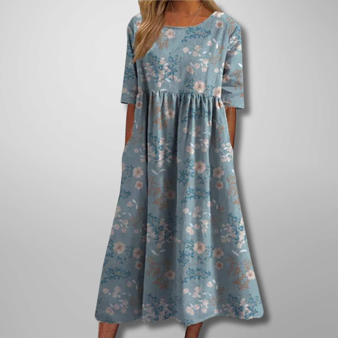 Léonie | Robe Midi Florale d’Été Fluide