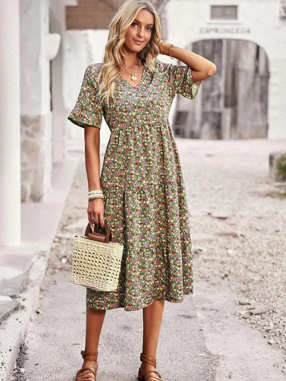 Viviane | Robe Midi Fleurie Col V