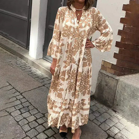 Kiana | Robe Midi Bohème Imprimée Manches Longues